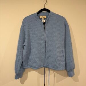 NEW LES SEREIN Megan Quilted Knit Bomber Jacket Light Blue Small Women's‎